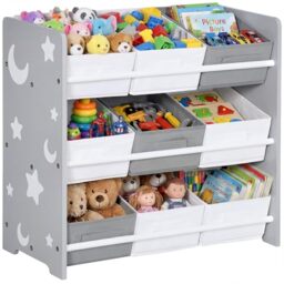 ZONEKIZ Kids Storage Unit Toy Storage Unit Bookshelf Nine Baskets Grey