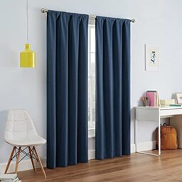 Eclipse Modern Blackout Thermal Rod Pocket Window Curtain for Bedroom or Living Room (1 Panel), Polyester, Denim, 42 in x 63 in