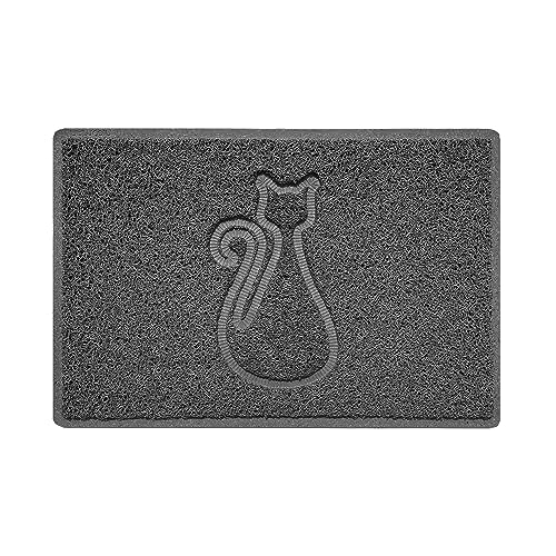 Nicoman Cat Embossed Shape Door Mat Dirt Trapper PVC Spaghetti Mat Washable Quick Drying Barrier Doormat-Dark Grey (Drainage Open-Back)-Small (60x40cm)