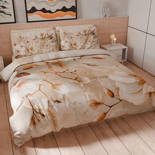 PETTI Artigiani Italiani - Maxi Single Duvet Cover Set 155 x 220 cm (1 Pillowcase 80 x 80 cm Included), Microfibre Duvet Cover Set with Digital Floral Print 25 12 – Made in Italy