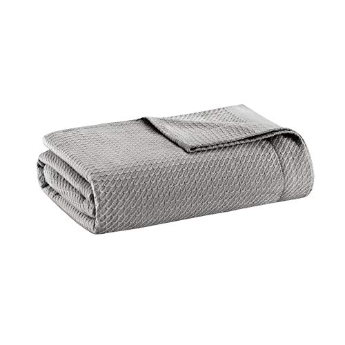 Madison Park Egyptian Cotton Luxury Blanket Grey 90x90 Full/Queen Size Knit Premium Soft Cozy 100% Cerified Egyptian Cotton For Bed, Couch or Sofa