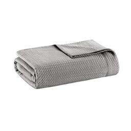 Madison Park Egyptian Cotton Luxury Blanket Grey 90x90 Full/Queen Size Knit Premium Soft Cozy 100% Cerified Egyptian Cotton For Bed, Couch or Sofa