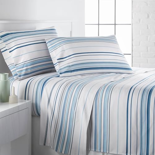 Southshore Fine Living, Inc. Coastal Sheets Set, 4 Piece Full Size Sheet Set Beach House Bedding, 15 Inch Deep Pocket Fitted Sheet, Ultra Soft Microfiber Blue and White Striped Sheets Full Size - Blue