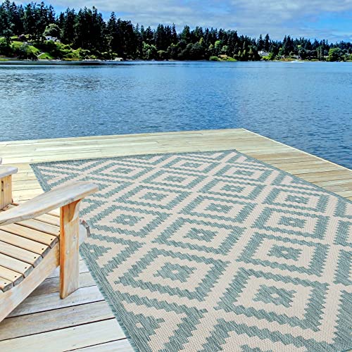 THE RUGS Outdoor Rug – Weather & UV Resistant Outdoor/Indoor Area Rugs - Durable Rugs for Patio, Deck, Garden, Kitchen, Bathroom or Living Room - Aqua, 120 x 170 cm