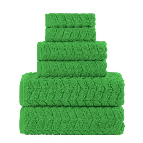 Elegant Comfort Luxury 6-Piece 100% Turkish Cotton Jacquard Braided Textured Premium Hotel Quality Towel Set– Soft and Absorbent, Includes 2 Bath Towels, 2 Hand Towels and 2 Washcloths, Emerald Green