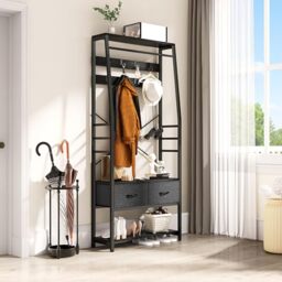 YITAHOME Coat Stand with Shoe Storage Bench, Hall Tree with Drawers, Black