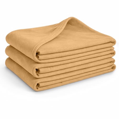 Glart G3S Oeko Tex Fleece Blankets 3pc Set - 130x160 cm, 100% Polyester, 200 g/m² - sand, versatile as throw, cozy blanket, sofa cover, guest blanket, or picnic blanket.
