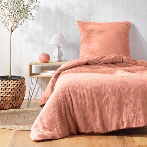 Douceur d'Intérieur, 2-Piece Bedding Set (140 x 200 cm) Angelia Pink, 1 Face Cotton and 1 Face Cotton Gauze
