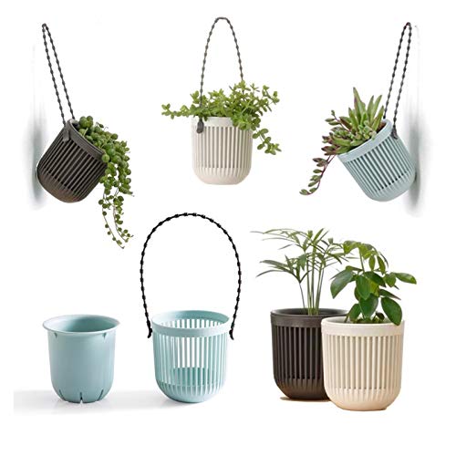 Melphoe 3.5?????? Two-Piece Succulent Planters Pots with Drainage, Flexible Removable Handle, Flower Pots for Mini Plants Small Hanging Planter for Wall, Window (6 PCAK)