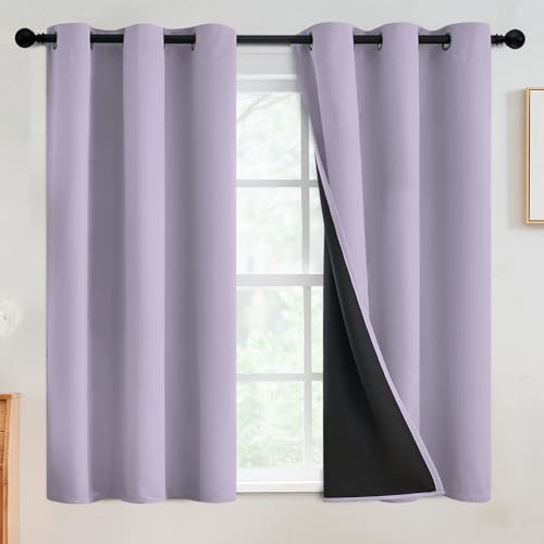 SimpleHome Lilac 100% Blackout Curtains Room Darkening Living Room 54 Inch - Curtains for Bedroom,Thermal Insulated Grommet Window Drapes,Curtains for Living Room with Black Back,42 x 54 Inch,2 Panels