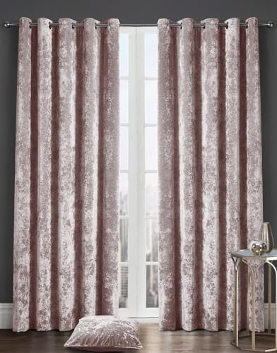 Kampala Hill Crushed Velvet Eyelet Ring Top Light Filtering Curtains Blush Pink 66x72