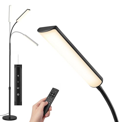 VASAGLE LED Floor Lamp for Living Room, Adjustable Height 141-175 cm, 15W Reading Lamp Floor Standing, 360° Rotating Head, Timer and Memory Function, Button and Remote Control, Matte Black LFL007BD03