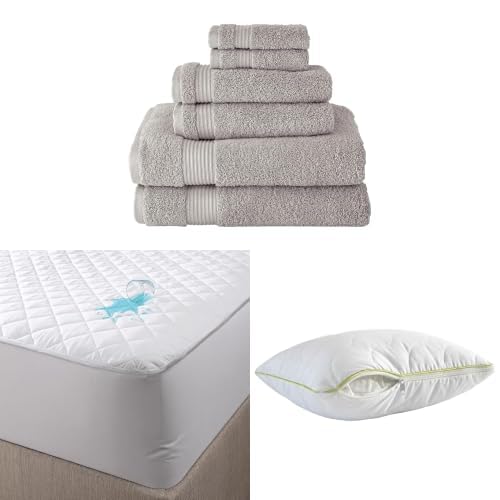 BERIBO Serenity Towel Set with Pillow & Mattress Protector (Single, Stone)
