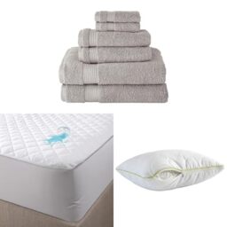 BERIBO Serenity Towel Set with Pillow & Mattress Protector (Single, Stone)
