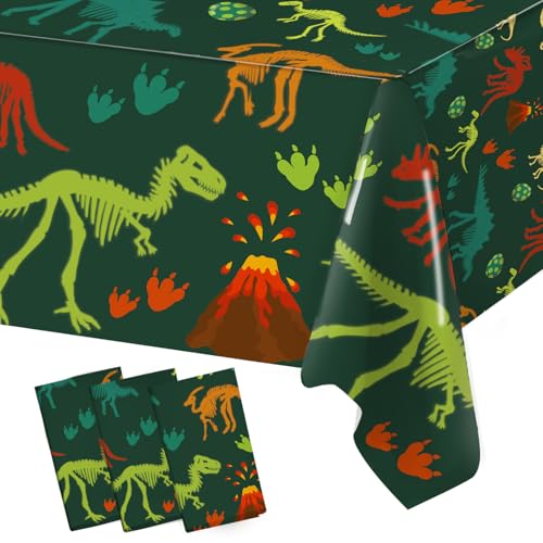 3PCS Dinosaur Birthday Decorations Party Tablecloth, Dinosaur Table Cover - PE Waterproof Rectangle Tablecloth for Kids Boy Birthday Classroom Dino World Party Decorations, 51.2X 86.6inch