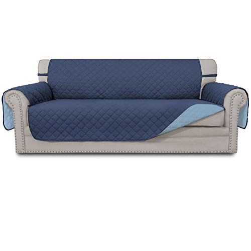 Easy-Going Sofa Slipcover Reversible Sofa Cover Water Resistant Couch Cover with Foam Sticks Elastic Straps Furniture Protector for Pets Kids Children Dog Cat (Sofa, Dark Blue/Light Blue)