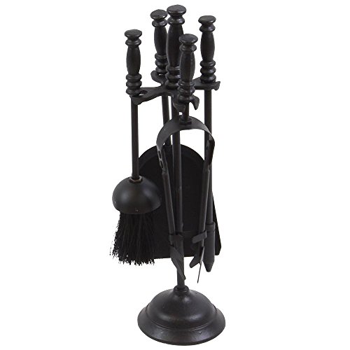 Fire Vida 5 Piece Malham Fireplace Companion Set - Black Steel Fireside Tool Kit with Stand - Includes Poker, Tongs, Brush & Shovel - Ideal for Fireplaces, Wood Burners & Fire Pits