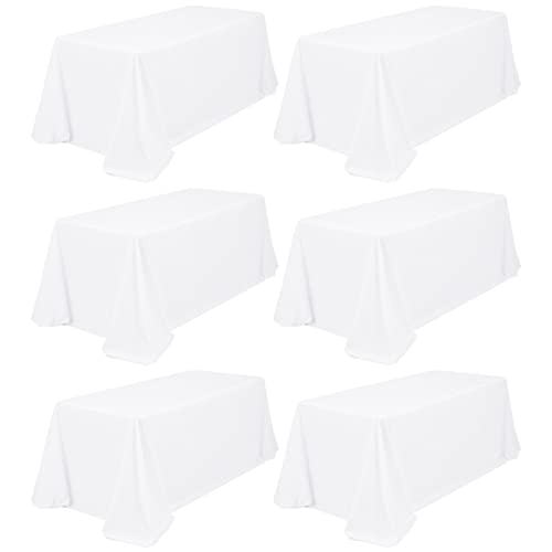 FXKS 6 Pack Rectangle Tablecloth 90 x 156 inch White Polyester Table Cloth for 8 Feet Tables,Washable Fabric Stain and Wrinkle Resistant Table Cover Table Clothes for Wedding Parties Banquet Kitchen