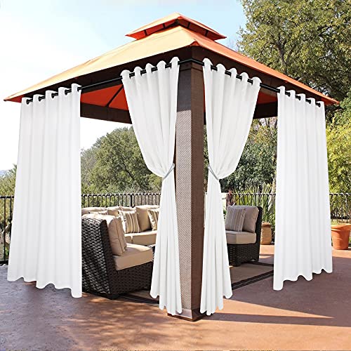 BONZER Outdoor Curtains for Patio Waterproof Light Blocking Privacy - Weather Resistant Grommet Outside Curtains for Gazebo, Porch, Pergola, Cabana, Deck, Sunroom, 1 Panel, 70W x 108L inch, White