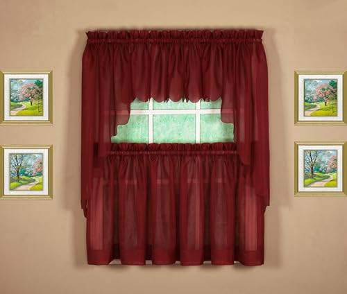 "Today's Curtain Emelia Original Voile Tier Pair 30"", Burgundy, 60"" W x 30"" L"