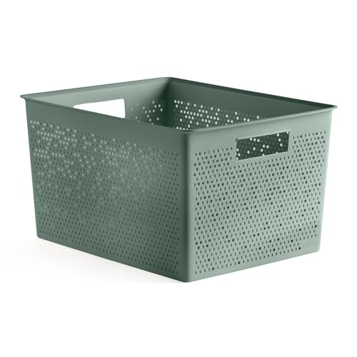 TATAY Storage Basket Bohol 20 L Optimal Ventilation Modular Storage Design - Storage Basket Household - Dimensions 30x39x21.5 cm - BPA-Free Material - Recycled Plastic Material - Stackable Design, Green