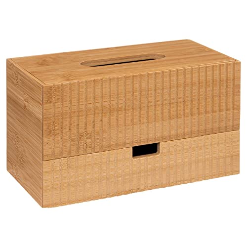 Five Bamboo Tissue Box with Drawer and 3 Storage Compartments