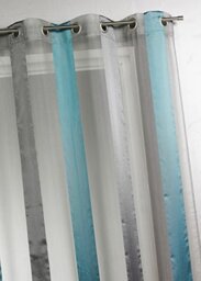 Homemaison Two-Tone Vertical Striped Net Curtain Polyester Organza 8 Round Silver Eyelets Diameter 4 cm Ready to Hang Transparent Shading for Living Room Bedroom Kitchen 140 x 260 cm Silver