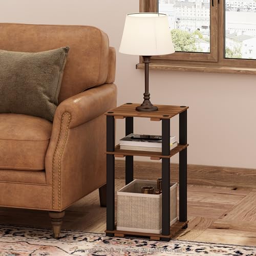 Furinno TURN-N-TUBE 3-Tier Wood Slat End Table with Open Shelves, Natural/Black