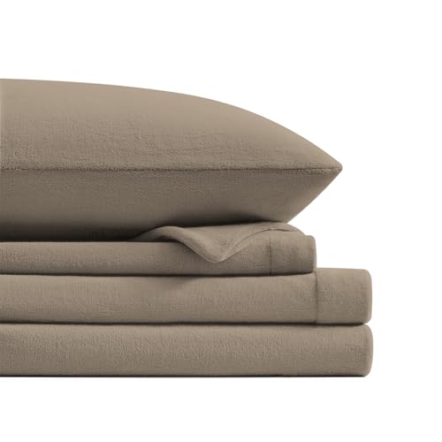 Petrichor Flannel Fleece Twin Size Sheet Set Taupe ??? Ultra Soft Anti-Static Plush Bedding, 3 Piece (1 Fitted Sheet, 1 Flat Sheet, 1 Pillowcase)