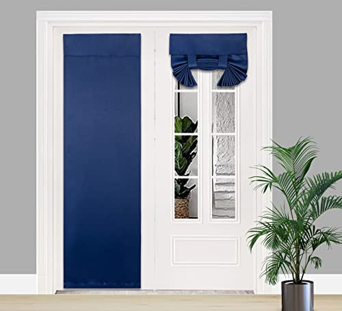 PI Blackout French Door Curtain, Privacy Thermal Insulated Long Curtain for Glass/Sliding Door, Tie Up Shade 1 Panel (W34XL80, Navy)