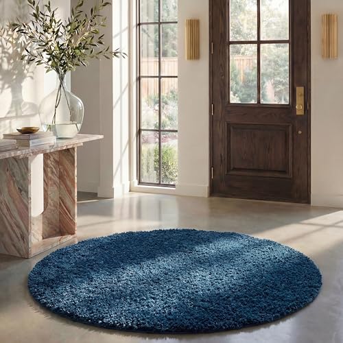 Safavieh Shag Rug for Living Room, Dining Room, Bedroom - August Shag Collection, Short Pile, in Navy, 120 x 120 cm