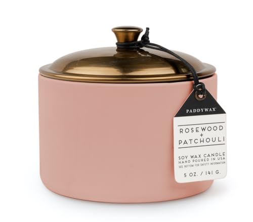 Paddywax Scented Candles Minimalist Hygge Range Luxury Candle in Matte Ceramic Container with Lid, 141g, Rosewood + Patchouli