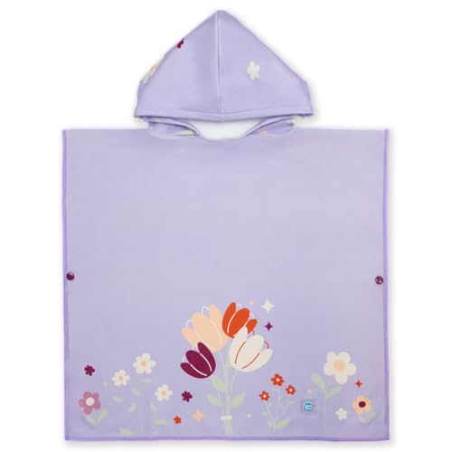 Splash About Kids Hooded Poncho Towel, Lilac Spring, 4-6 Years, with Popper Fastenings