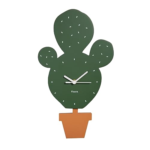 Fisura Cat Clock with Tail Original Wall Clock Silent Wall Clock 46 x 8 cm Wood and ABS 1 x AA Battery (not included) (Cactus, Green)