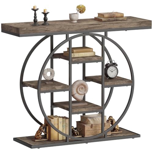 HOMCOM Industrial Console Table with Storage Shelves Entryway Rustic Brown