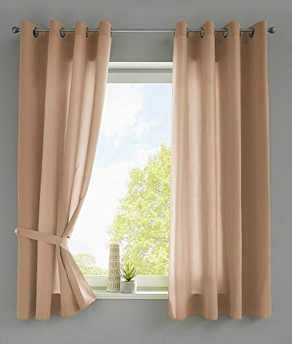 Gardinenbox Berlin 20405N2 Set of 2 Curtains with Eyelets H x W 175 x 140 cm Sand Opaque Microsatin Translucent Plain Matte