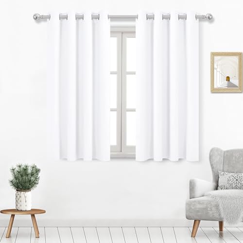 DWCN Pure White Curtains 45 Inches Long, Thermal Drapes for Living Room, Room Darkening Panels for Bedroom - 52W x 45L, 2PCS