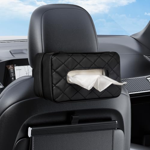 VETERBONE Car Tissue Holder, Standard Tissue Holder for Car Pu Leather Car Napkin Holder, Car Backseat Extra Large Tissue Organization Fit for 120-230 Tissues per Box 9.84'' x 4.72'' x 5.91'' (Black)