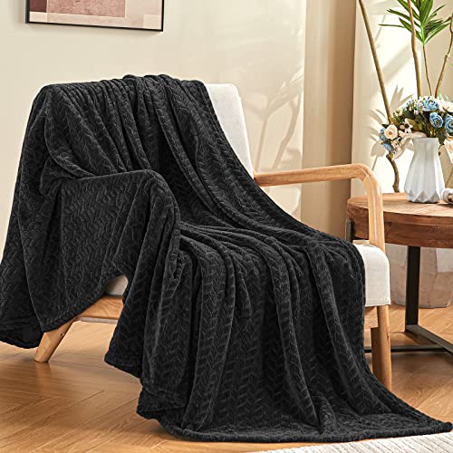 inhand Black Soft Throw Blanket for Couch, Super Soft Flannel Cozy Blankets & Throw for Adults, Plush Blankets for All Season 50??60 Inches