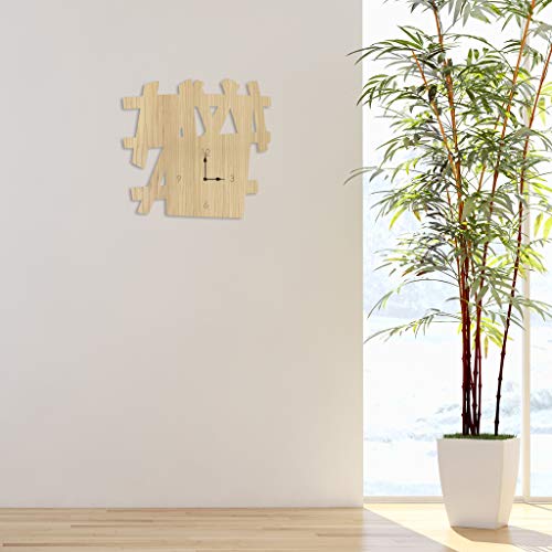 L:A:S Laser Art Style Wall Clock Modern Design for Kitchen Living Room W-393, Wood, Natural Wood, 65 x 60 cm