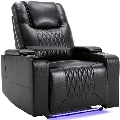 Merax Electric Recliner Chair - USB Charge Port - 360 Swivel Tray Table - Hand in-Arm Storage - Cup Holders - Ambient Lighting Gaming Armchair - Home Theater Seating