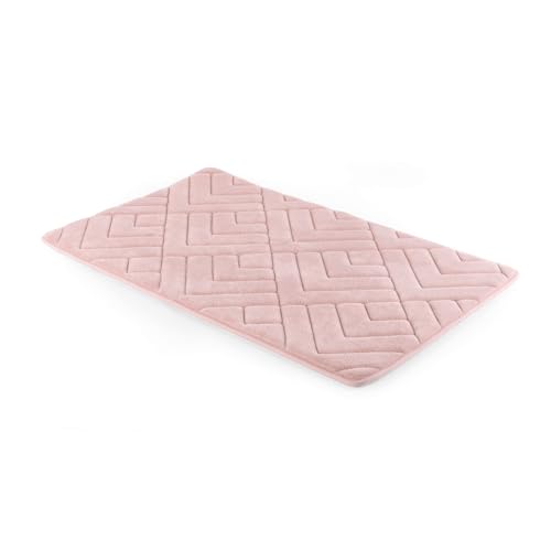 Beldray® LA084699PNKUFEU7 Antibac Embroidered Memory Foam Bath Mat, Antibacterial Bathroom/Shower Mat, Anti-Slip Base, Machine Washable, Supersoft Top Layer, Pink, 50 x 80 cm