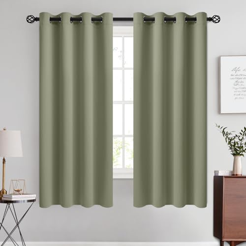 COSVIYA Grommet Blackout Room Darkening Light Sage Curtains 63 inch Length,Thick Polyester Light Blocking Insulated Thermal Curtain Drapes for Bedroom/Living Room,2 Panels,52x63 inches, COSPDH105263