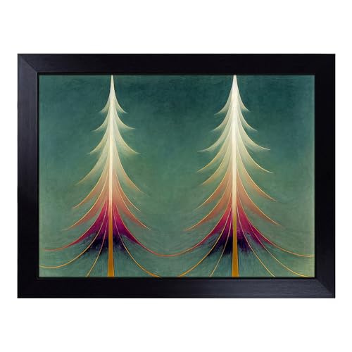 Lap Tray with Bean Bag Cushion, Magnificent Abstract Pine Trees - Handmade in the UK, Raised Wooden Edge, Padded Cushion, Heat-Resistant Wipe-Clean Surface, for Meals, Laptops and Crafts