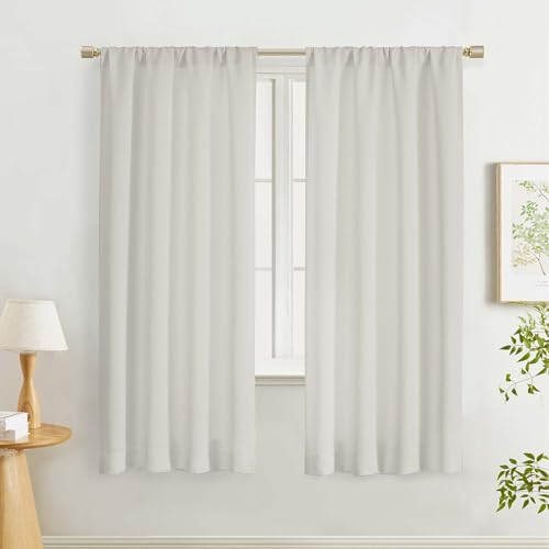 "Lecloud Natural Room Darkening Curtains for Bedroom 63 Inch Length 2 Panels, Soft Thermal Insulated Energy Saving Window Curtains for Living Room Dining Room with Rod Pocket, 40"" W x 63"" L"