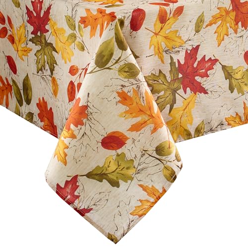 "Elrene Home Fashions Autumn Leaves Fall Printed Wrinkle Resistant Tablecloth, Holiday Table Cover for Formal or Everyday Use, 60""x102"" Oblong/Rectangle"