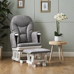 Obaby 7-Position Reclining Glider Chair with Stool – White, Cushioned Nursing & Feeding Chair, Smooth Glide Motion, Nursery Essential