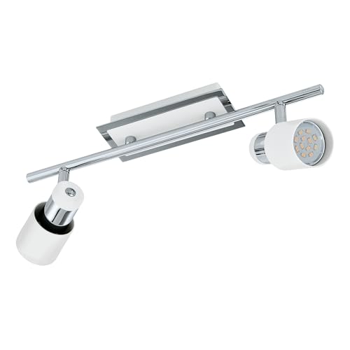 Eglo LED Ceiling lamp Davida, 2-Light Ceiling Fixture, Metal Ceiling Spotlight in Chrome and White, Living Room Light, Spots Including GU10 Bulbs, Warm White
