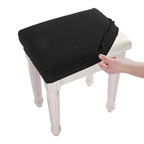 "BUYUE Luxury Vanity Bench Cover, (15""- 20"") L x (11.8""- 15.7"") W Stretch Jacquard Washable Rectangle Dining Stool Slipcover (XS, Black)"
