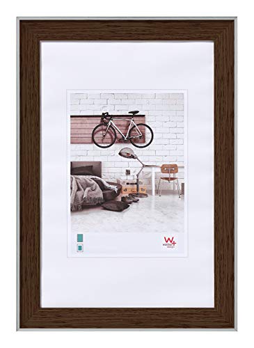 walther design Picture Frame Walnut 13 x 18 cm with Silver Outer Edge, Bohemian Design Frame EN318N